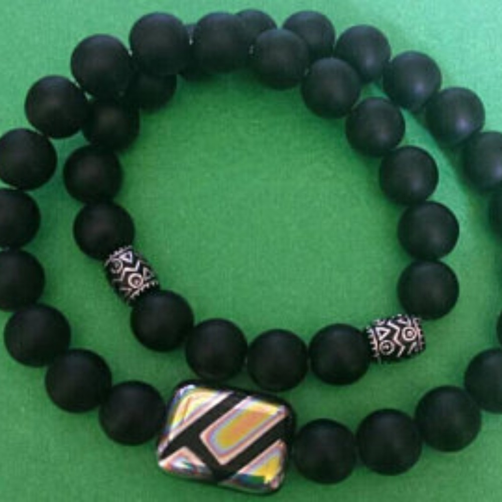 15" Matte Black pearl wrap bracelet